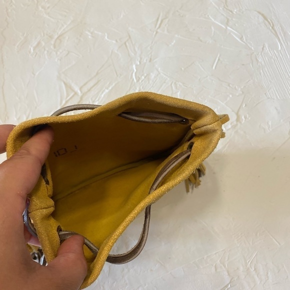 LEATHER Fringed Drawstring Bag with Wild Rose - Picture 8 of 14